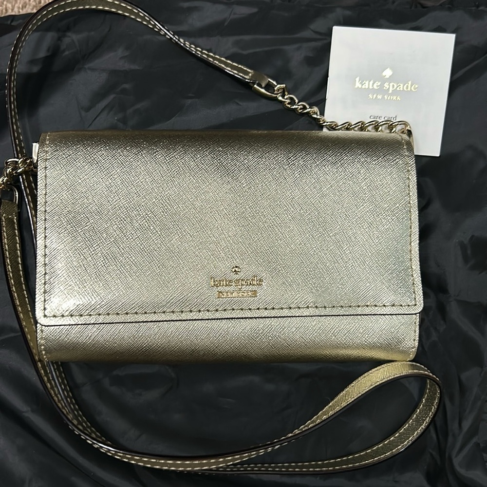 Kate Spade Gold Evening Bag with Crossbody Strap